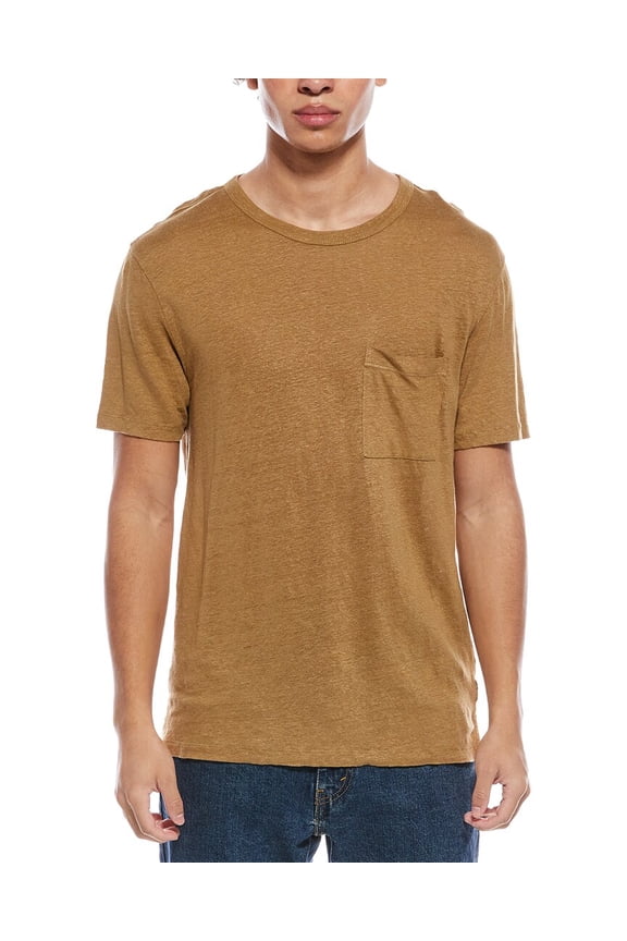 mens Linen T-Shirt, XL, Brown