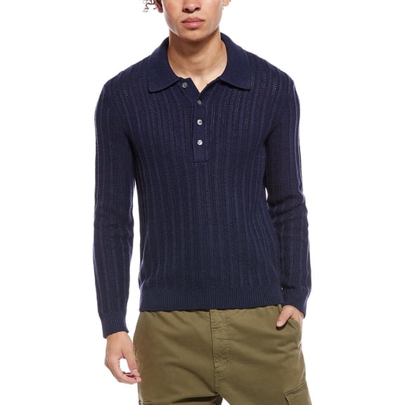 TODD SNYDER mens Night Cap Linen-Blend Polo Sweater, xs, Navy