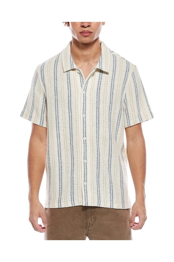 mens Open-Knit Polo Shirt, XXL, White