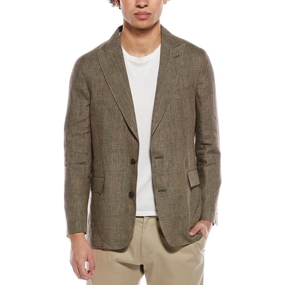 TODD SNYDER mens Plaid Linen Sutton Jacket, 40R, Brown