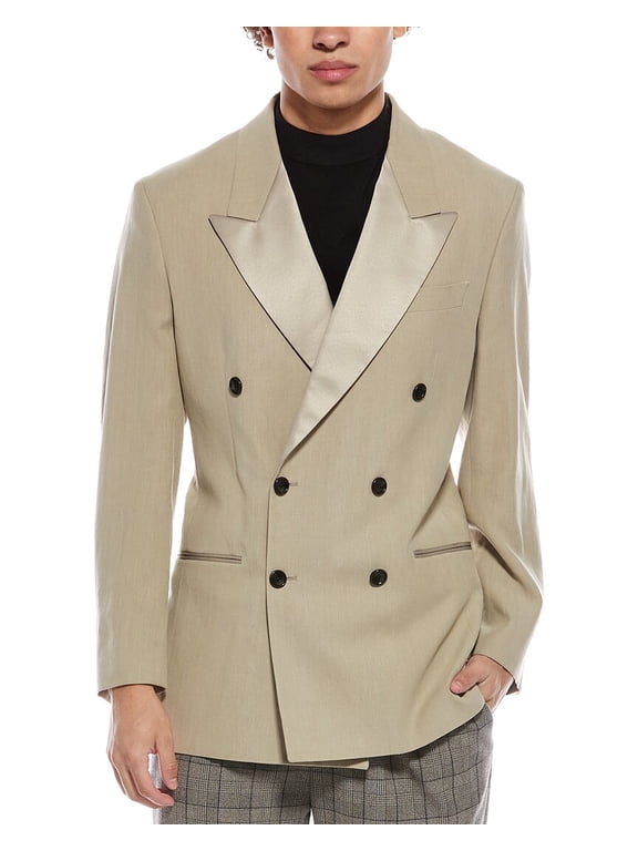 mens Relaxed Linen Tuxedo Jacket, 40R, Tan