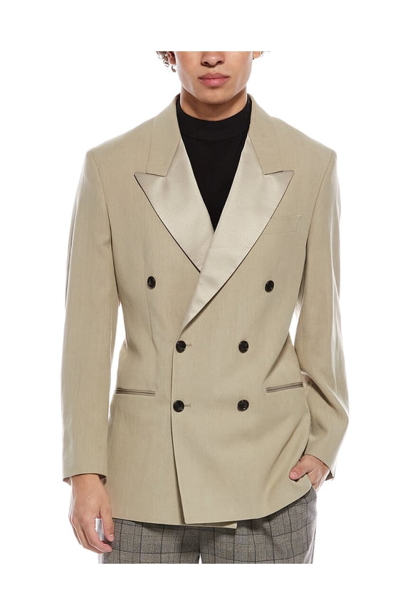 mens Relaxed Linen Tuxedo Jacket, 40S, Tan