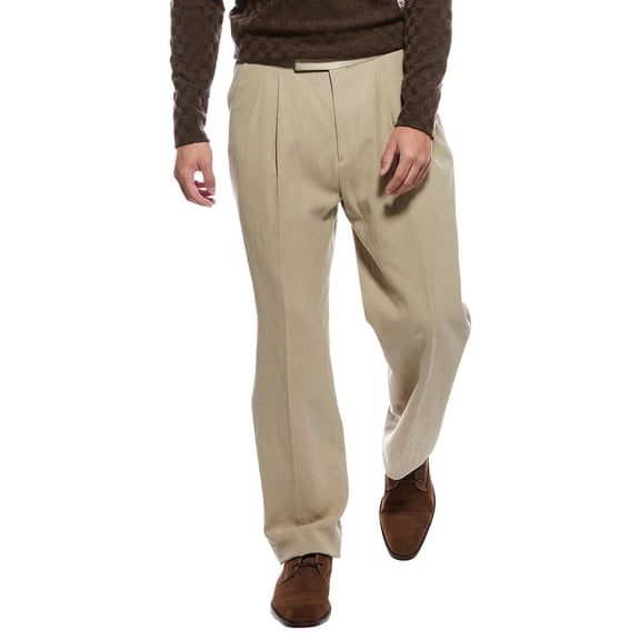 TODD SNYDER mens Relaxed Linen Tuxedo Trouser, 32/34, Brown