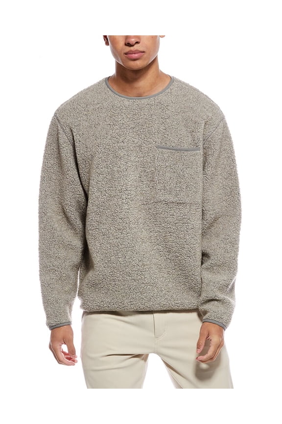 mens Sherpa Wool-Blend Crewneck Sweatshirt, xs, Grey