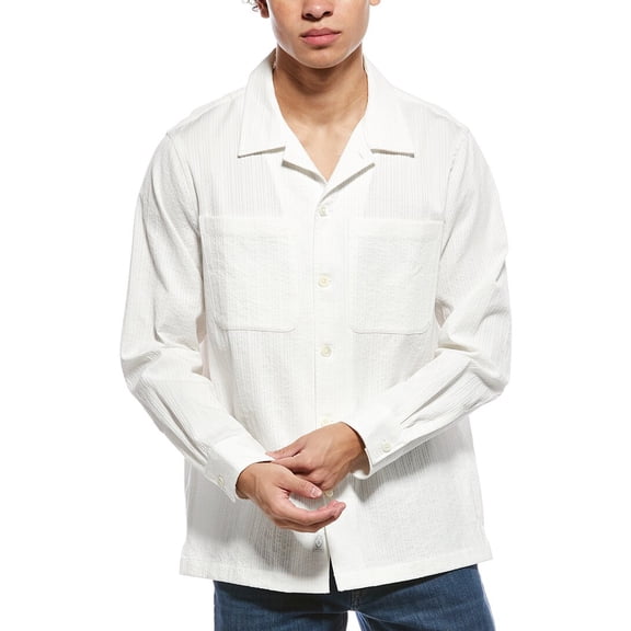 TODD SNYDER mens Textured Stripe Overshirt, m, White