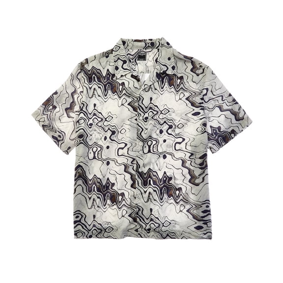 TODD SNYDER mens Tonal Marble Print Camp Collar Shirt, XL, White
