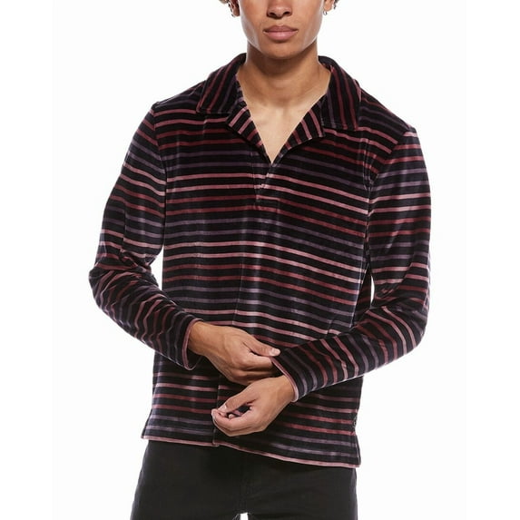 TODD SNYDER mens Velour Stripe Polo Shirt, XL, Black
