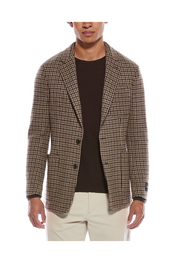 mens Wool-Blend Houndstooth Sport Jacket, 38R, Tan