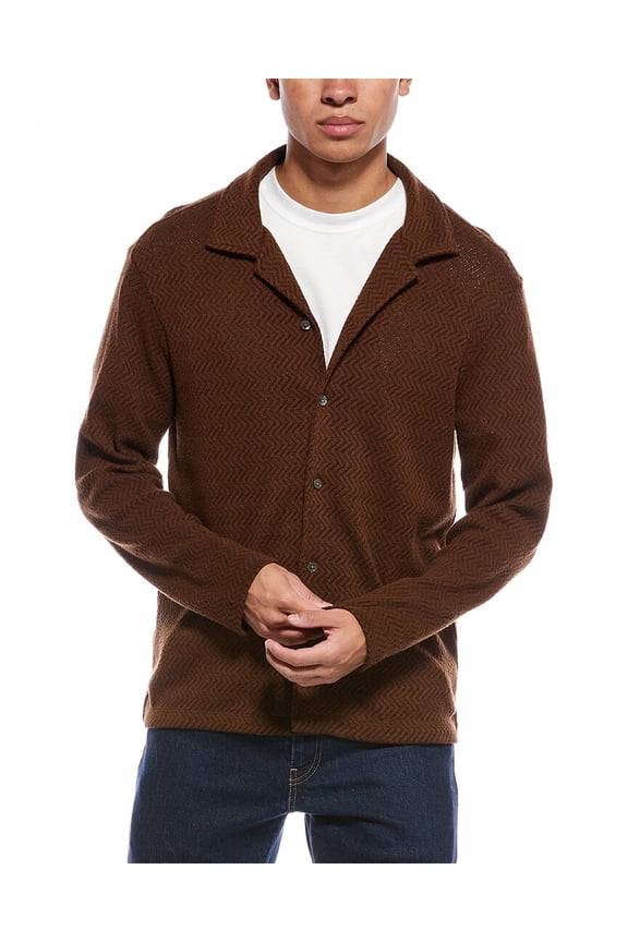 mens Zig-Zag Knit Shirt, XL, Brown