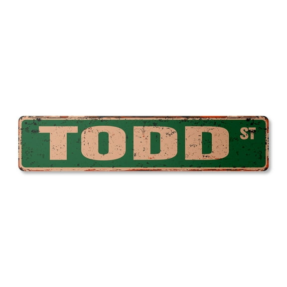 TODD Vintage Aluminum Street Sign Childrens Name Room Metal Sign rustic metal tin | Indoor/Outdoor | 18" Wide