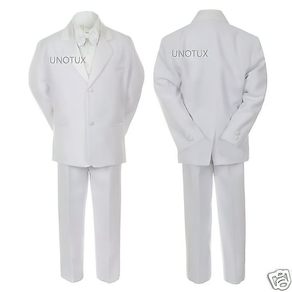 TODDLER & BOY WEDDING 1ST COMMUNION BAPTISM FORMAL TUXEDO SUIT WHITE Small -20