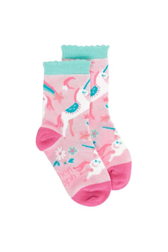 TODDLER SOCKS PINK UNICORN MEDIUM (F19)