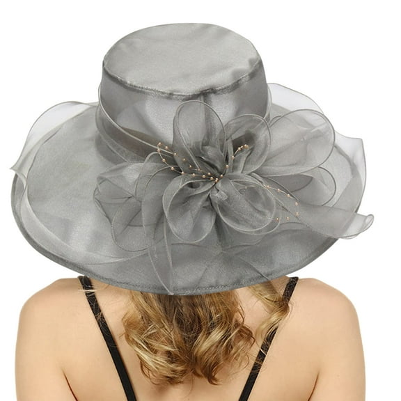 TODOZO 2025 Derby Hats for Women Ladies, Classy Organza Church Tea Party Wedding Kentucky Fascinator Hat Uv Protection Sun Hats Summer Dress Hat Wide Flower Bridal Shower Hat Sun Hats Beach Hat Grey