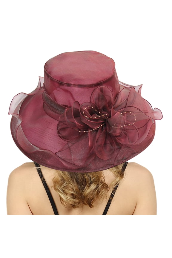 2025 Derby Hats for Women Ladies, Classy Organza Church Tea Party Wedding Kentucky Fascinator Hat Uv Protection Sun Hats Summer Dress Hat Wide Flower Bridal Shower Hat Sun Hats Beach Hat Wine