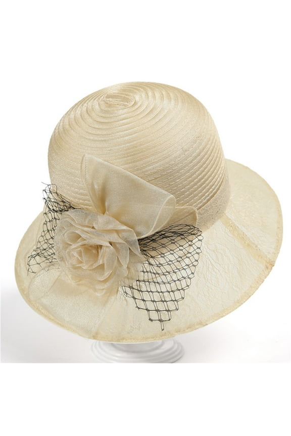 2025 Derby Hats for Women Ladies, Classy Organza Church Tea Party Wedding Kentucky Fascinator Hat Uv Protection Sun Hats Womens Holiday Hat Sun Summer Sun Beach Visor Hat Beige One Size