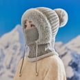 thumbnail image 1 of TODOZO 3 In 1 Beanie Hat for Women Plush Lined Winter Ear Muff Beanie for Cold Weather 3 In 1 Winter Balaclava with Mask Scarf Ear Muffs Snow Caps Knitted Ski Scarf and Mask Set Balaclava Hats Grey, 1 of 4