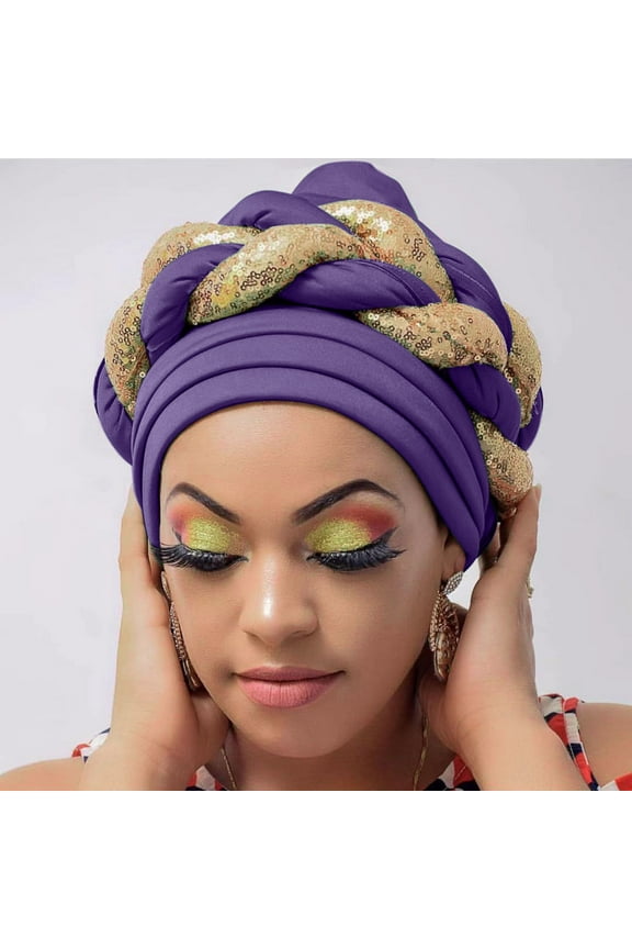 African Turban Head Wrap for Black Women Braid Beanie Stretchy Elastic Turban Hair Wrap Pre-Tied Twisted Hat Chemo Cancer Cap Braid Hair Cover Beading Braid Hat Muslim Cancer Wrap Cap