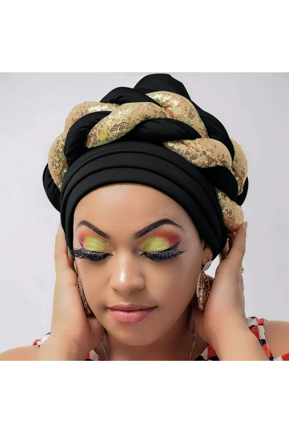 African Turban Head Wrap for Black Women Braid Beanie Stretchy Elastic Turban Hair Wrap Pre-Tied Twisted Hat Chemo Cancer Cap Braid Hair Cover Beading Braid Hat Muslim Cancer Wrap Cap