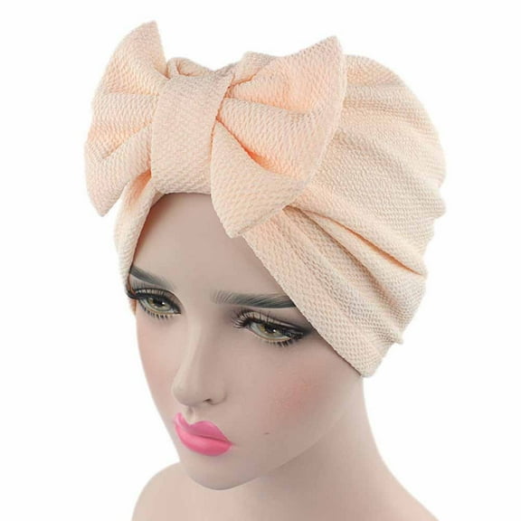TODOZO African Turban Head Wraps for Women - Pre Tied Soft Long Headscarf Shawl Hair Chemo Headwear Grate for Daily Use Head Hat Bow Cap Women Wrap Caps Beige One Size