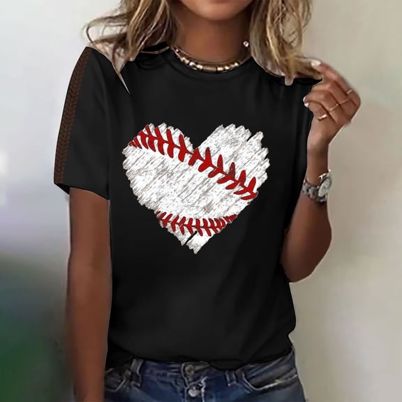 TODOZO Baseball Shirts Women Baseball Mom Tshirt Baseball Heart Graphic Tee Game Day Gifts Funny Short Sleeve Tops Funny Game Day T-Shirts Cute Baseball Heart Tee Tops Graphic Baseball Lover Gifts