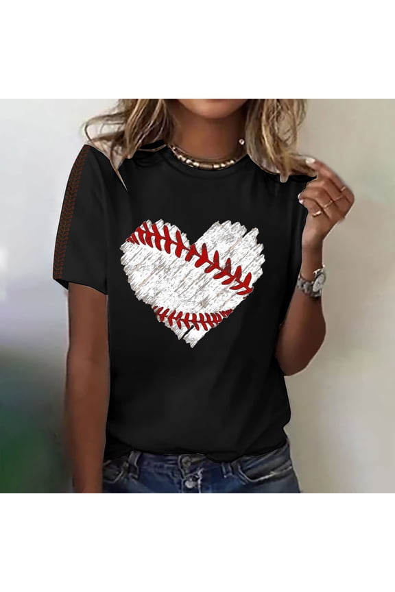 Baseball Shirts Women Baseball Mom Tshirt Baseball Heart Graphic Tee Game Day Gifts Funny Short Sleeve Tops Funny Game Day T-Shirts Cute Baseball Heart Tee Tops Graphic Baseball Lover Gifts