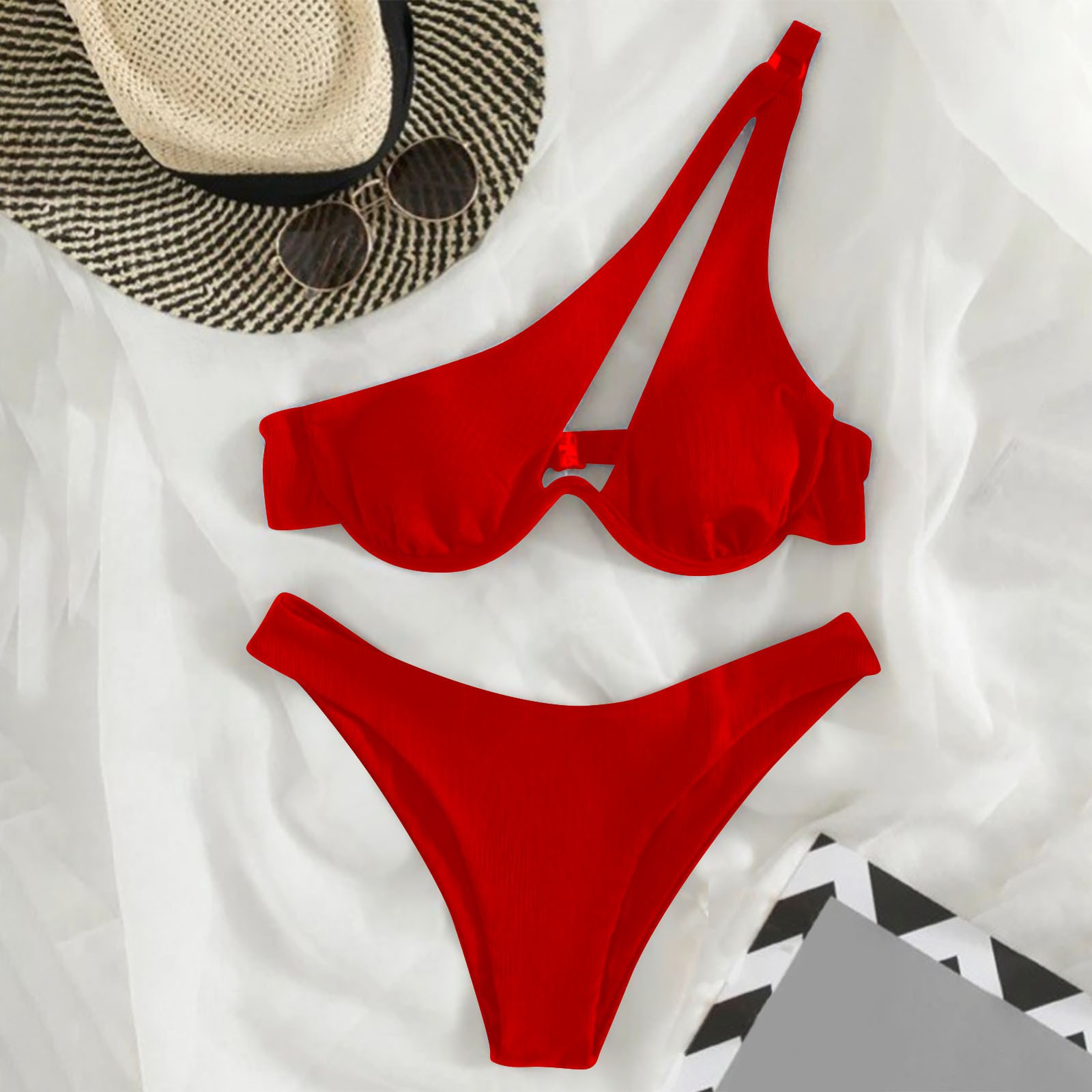 TODOZO Bikini Sets for Women Underwire One Shoulder Bikini High Cut ...