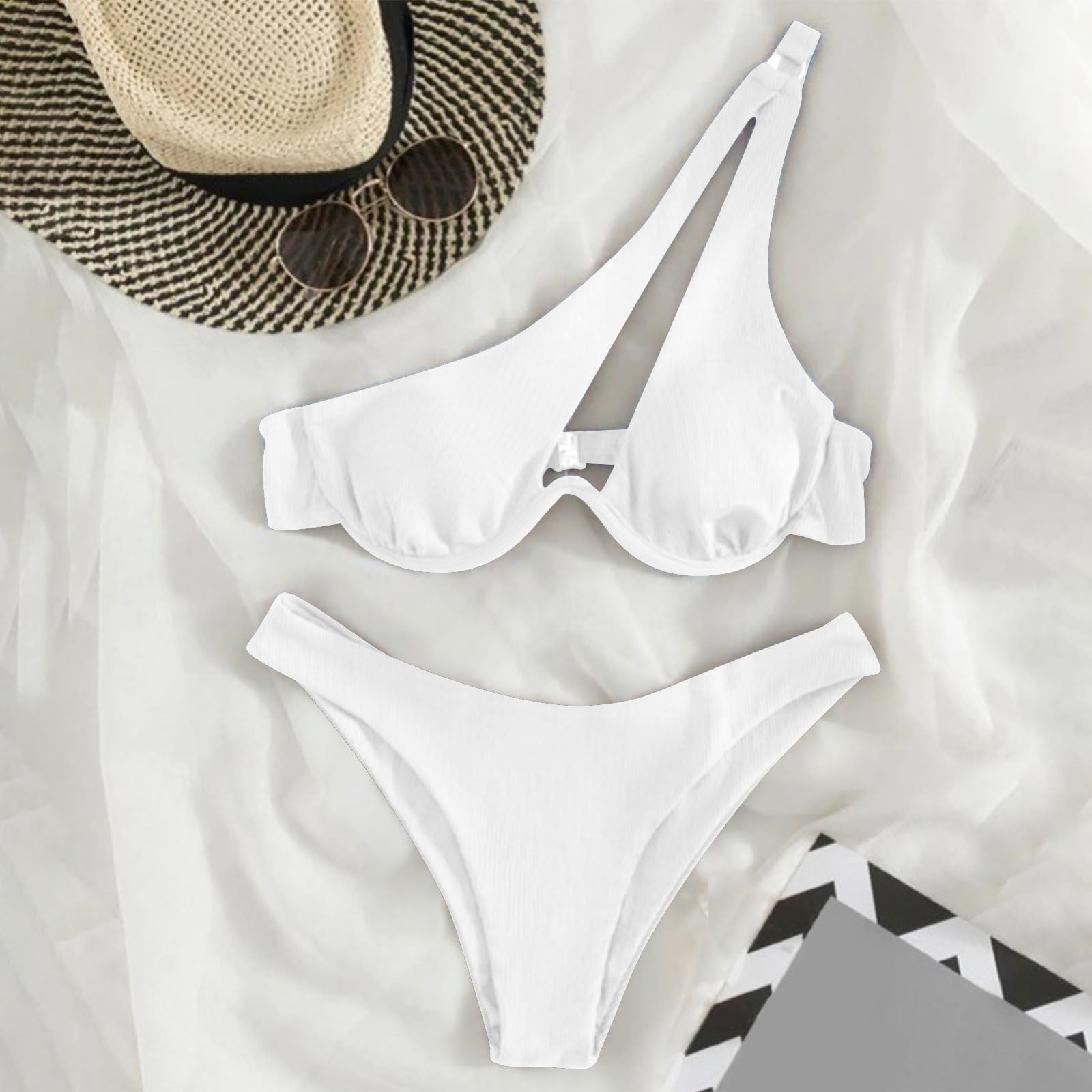TODOZO Bikini Sets for Women Underwire One Shoulder Bikini High Cut — free download