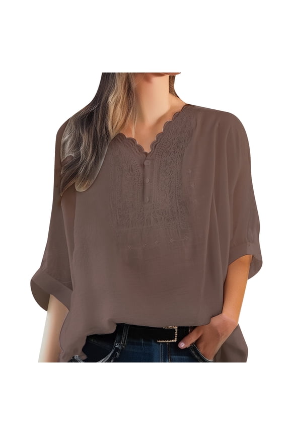 Boho Tops for Women Peasant Blouses for Women Peasant Tops for Women Peasant Blouselinen Shirts for Summer 2025 Retro Embroidered 3/4 Sleeve Tops Loose Casual Boho Cute Blouses Trendy