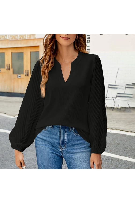 Chiffon Tops for Women Flowy Tops for Women Womens Summer Tops Womens Casual Long Sleeve V Neck Shirts Flowy Business Work Blouses S Xxl Black Xl