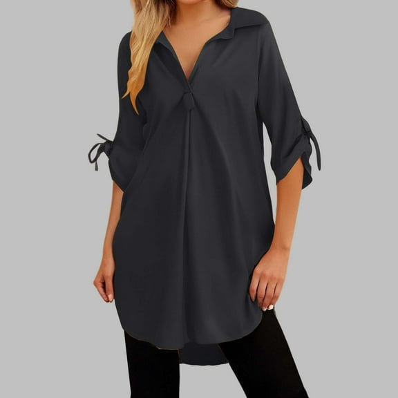 TODOZO Chiffon Tops for Women Flowy Tops for Women Womens Summer Tops Women's Summer Mid Length Short Sleeved Chiffon Shirt Black L