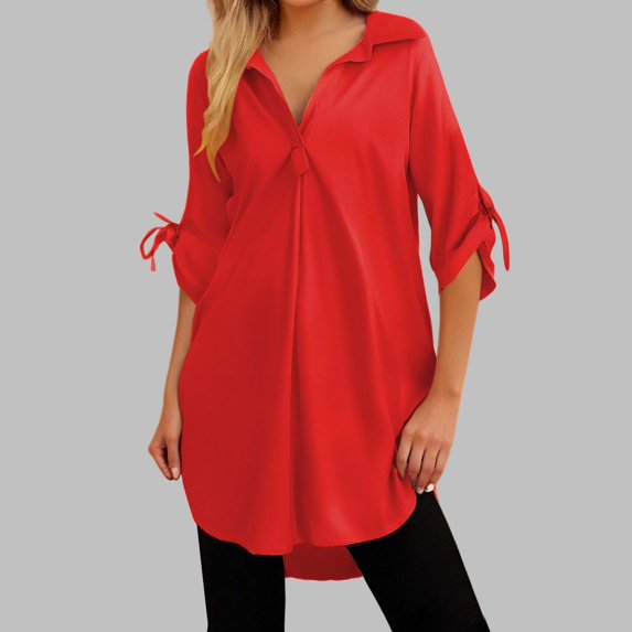 TODOZO Chiffon Tops for Women Flowy Tops for Women Womens Summer Tops Women's Summer Mid Length Short Sleeved Chiffon Shirt Red Xxl