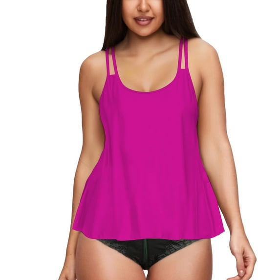 TODOZO Clearance Sale!! Plus Size Swimsuit for Women Tankini Tummy Control 2025 New Womens Flowy Tankini Tops Modest Bathing Suit Loose Fit Swimsuit Swim Tops No Bottom 2025 Hot Pink L
