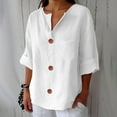 thumbnail image 1 of TODOZO Cotton Linen Shirts for Women 2025 Summer 3/4 Roll-Up Sleeve V Neck Button Down Tops Dressy Casual Oversized Tshirts Linen Tops for Women Loose Fit Gauze Work Blouses Solid Tunic Tops, 1 of 6