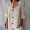 thumbnail image 1 of TODOZO Women's V-Neck Cotton Linen Shirt Top 3/4 Roll-Up Sleeve Summer Casual Loose Solid Blouses Tunic Tops with Button Linen Tops for Women Loose Fit Gauze Shirts Lightweight Three Quarter Blouses, 1 of 6