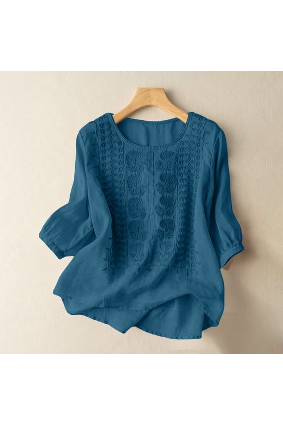 Cotton Linen Shirts for Women Loose Fit Blouses Solid Color Pullover Shirts Peasant Tops Cotton Linen Tops Summer Tops for Women Lightweight Pullover Shirt Travel Vacation Loose Tunics Top