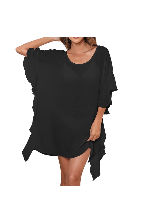 Cover Ups for Swimwear Women Dress Swimsuit Coverup for Women Swimsuit Coverup Summer Dresses for Women Sleeve Chiffon Bikini Blouse Solid Color Plus Size Swim Cover Ups Beachwear with Tassel