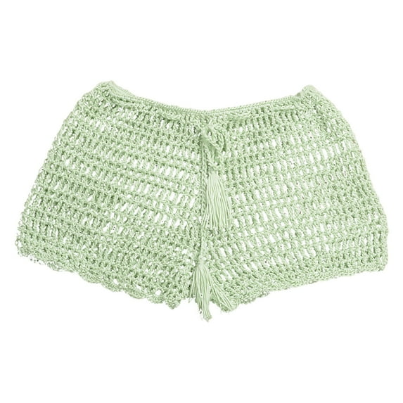 TODOZO Crochet Swimsuit Coverup for Women Shorts Women's Solid Color Casual Strap Hollow Woven Beach Swimming Shorts Swim Board Shorts Hollow Out Cover Up Shorts Mint Green S