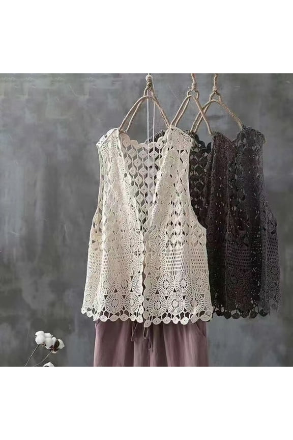 Crochet Vest Cardigan V-Neck Sleeveless Boho Vest Hollow Out Cardigan Summer Cardigan Women's Crochet Top Lace Vest Crewneck Crochet Hollow Out Cover Up Summer Going Out Tops