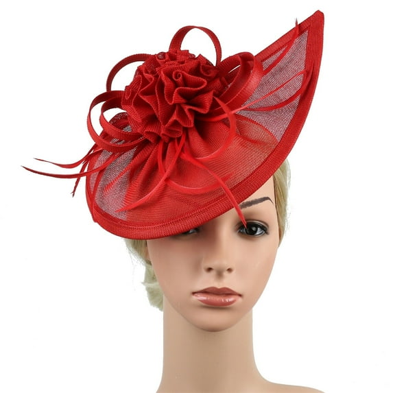 TODOZO Fascinators Hat Flower Mesh Ribbons Feathers On A Headband and A Clip Tea Party Headwear for Girls and Women Fascinator Hat Flower Feather Mesh Tea Hairband for Women Red One Size