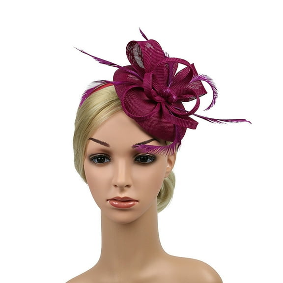 TODOZO Fascinators Hat Flower Mesh Ribbons Feathers On A Headband and A Clip Tea Party Headwear for Girls and Women Wedding Casual Clip Women Hair Fascinator Headpieces Handmade Headband Wine