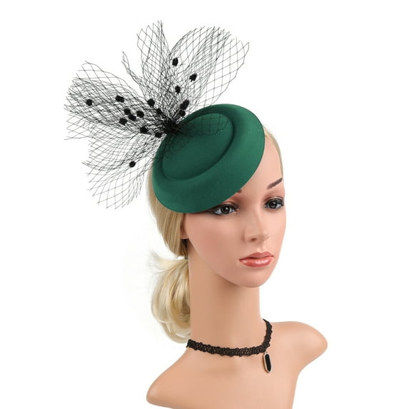 TODOZO Fascinators Hat Flower Mesh Ribbons Feathers On A Headband and A Clip Tea Party Headwear for Girls and Women Women's Pure Color Mesh Vintage Beret Dress Accessories Green One Size