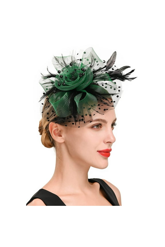 Fascinators Hats for Tea Party Women Girls Flower Feathers Mesh Hat for Cocktail Party Church Wedding Hat for Women Wedding Flower Mesh Feathers Hair Clip Tea Party Headband Army Green