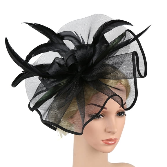 TODOZO Fascinators Hats for Tea Party Women Girls Flower Feathers Mesh Hat for Cocktail Party Church Wedding Women Hat Headwear Church Feather Clip Fascinators Hat Wedding Cap for Black One Size