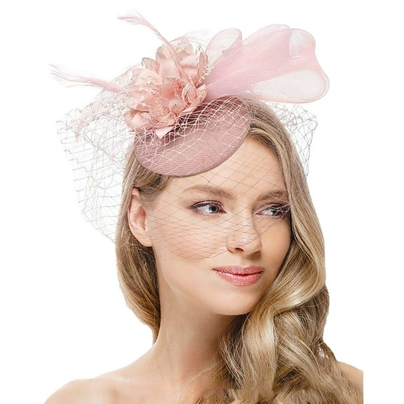 TODOZO Fascinators Hats for Women, Tea Party Hats for Girls Flower Cocktail Mesh Feathers Hair Clip for Party Fascinators for Tea Headband Hat Mesh Feathers Hair Clip for Wedding and Church Pink
