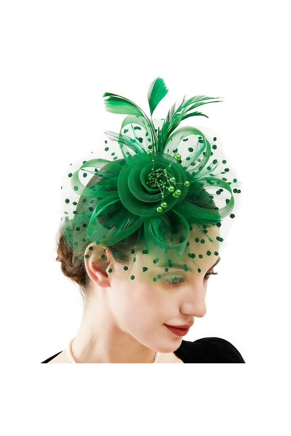 Fascinators Tea Party Hat for Women - Kentucky Church Derby Hats Flower Mesh Feather Headband for Ladies Girls Hat for Feather Tea Party Bridal Wedding Mesh Flower Headband Hair Clip Green