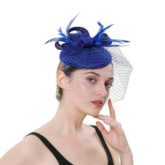 TODOZO Fascinators Tea Party Hat for Women - Kentucky Church Derby Hats Flower Mesh Feather Headband for Ladies Girls Hats for Fascinators Pillbox Flower Hat for Tea Wedding Church Blue