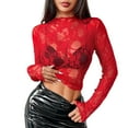 thumbnail image 1 of TODOZO Hot Sale!! Women's Mesh Top Long Sleeve Mock Neck Sheer Blouse See Through Floral Lace Tops Red Xl, 1 of 9