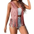 thumbnail image 1 of TODOZO Hot Sale!! Women's Tassel Vest 70S Hippie Faux Suede Cowgirl Western Jacket Open Front Fringe Vest Boho Hollow Out Cardigan Vest Pink Xl, 1 of 6