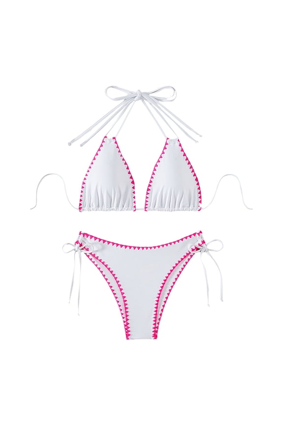 Hot Sale!! Women's Terrycloth Swimsuit Summer Bikini Set with Chest Pad Women Two Piece Swimsuit Swimwear Halter String Triangle Bikini Sets Pink Xl