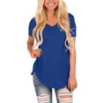 thumbnail image 1 of TODOZO Hot Sale!! Women's Tops V-Neck Short Sleeve Tshirts Tees Casual Summer Top Casual Fashion Basic Tees Curved Hem Tops Blue 4Xl, 1 of 6